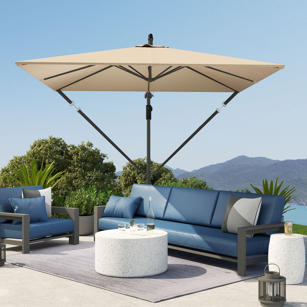 Cantilever umbrella Ø260 cm parasol with UV protection 50+ water-repellent crank umbrella with stand, cover, crank, wind lock, market umbrella tiltable garden umbrella for balcony terrace khaki