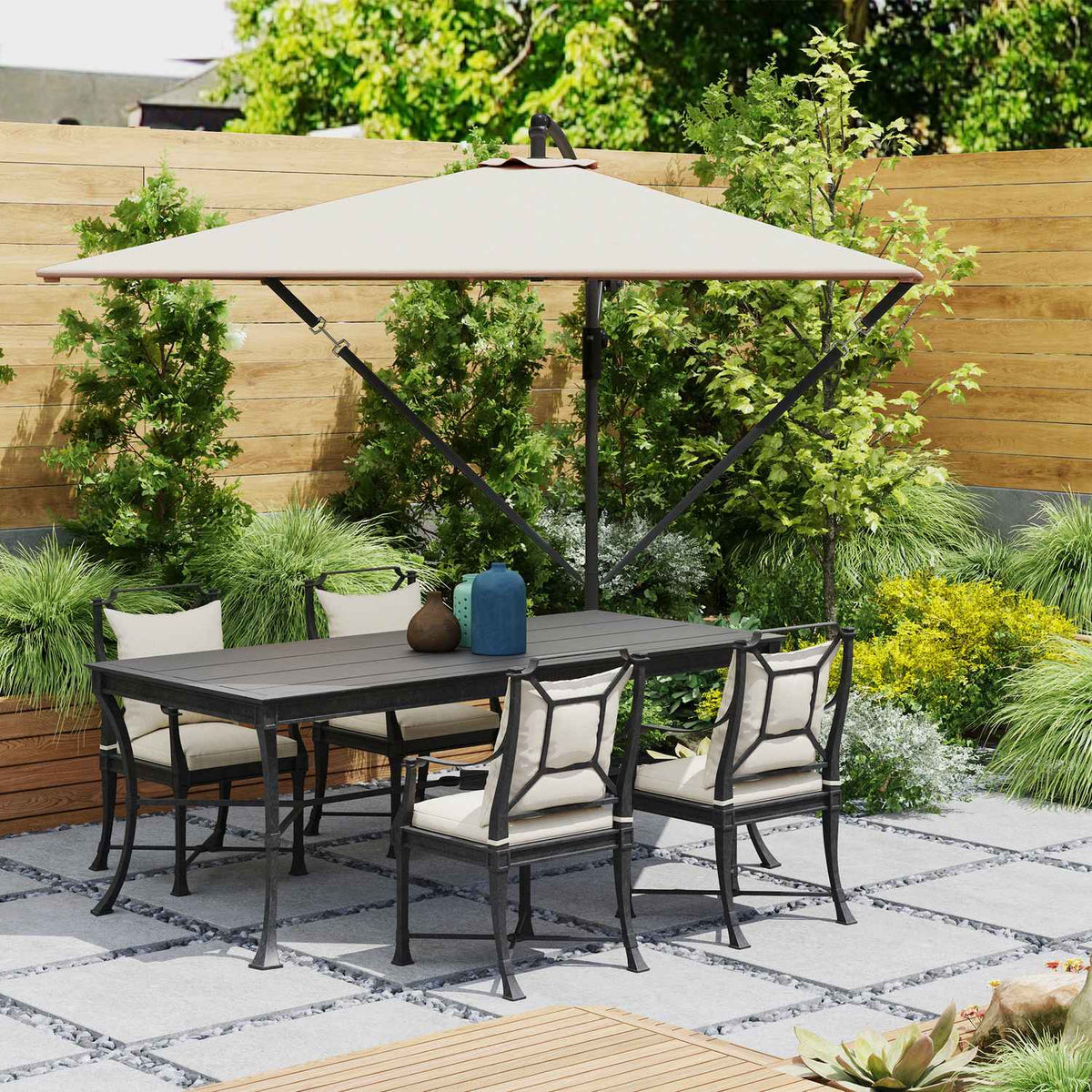 Cantilever umbrella Ø260 cm parasol with UV protection 50+ water-repellent crank umbrella with stand, cover, crank, wind lock, market umbrella tiltable garden umbrella for balcony terrace khaki