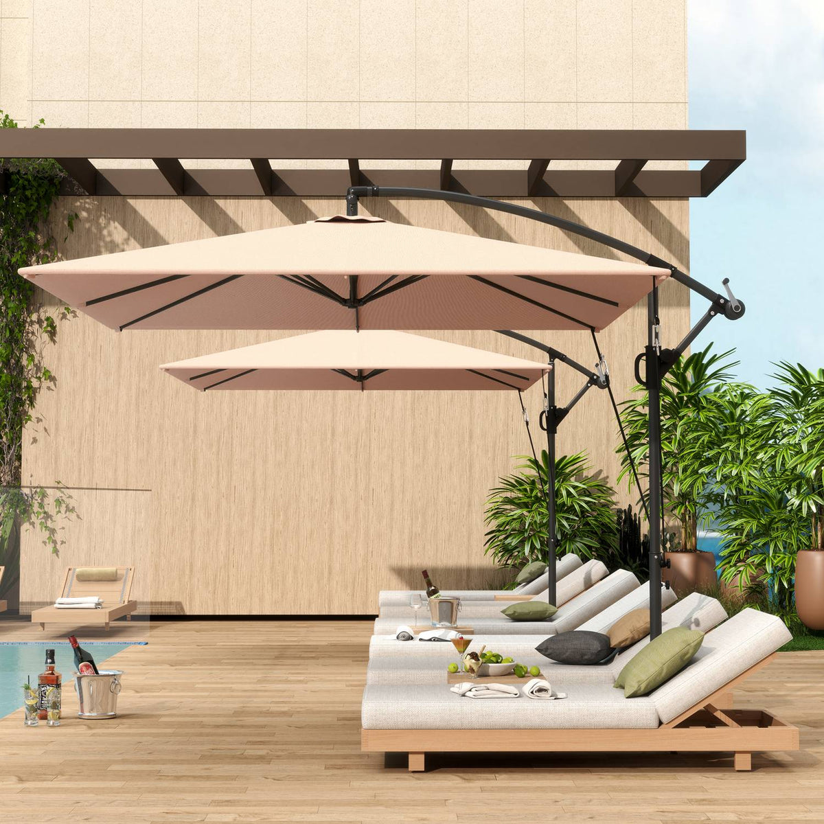 Cantilever umbrella Ø260 cm parasol with UV protection 50+ water-repellent crank umbrella with stand, cover, crank, wind lock, market umbrella tiltable garden umbrella for balcony terrace khaki