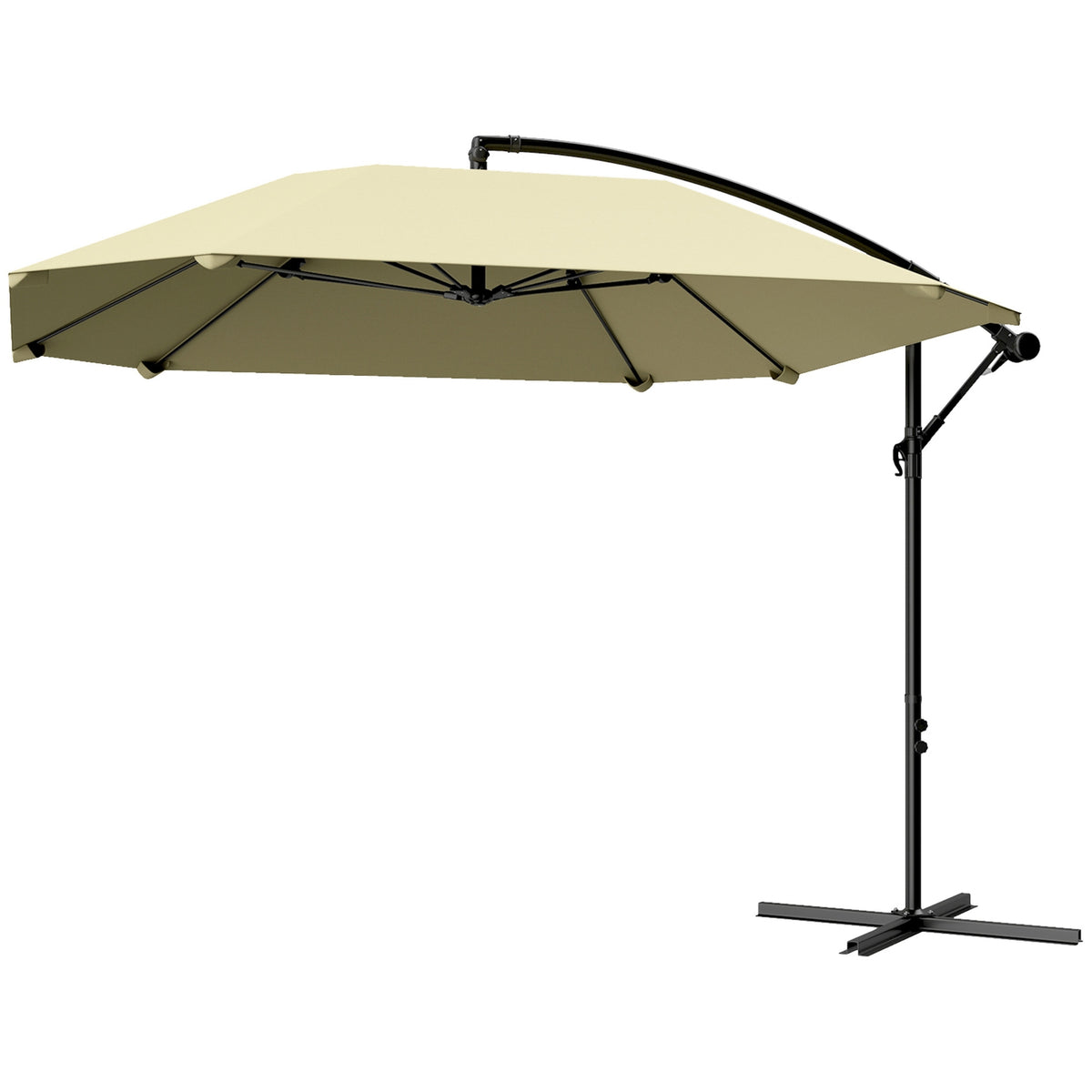 Cantilever umbrella, aluminum diameter 260 cm, parasol, waterproof, crank umbrella with stand, crank, wind lock, tiltable market umbrella, tiltable garden umbrella, sun protection for balcony, garden, terrace, beige