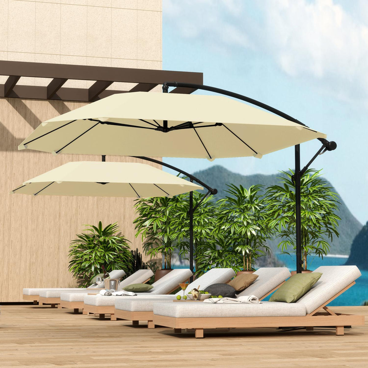 Cantilever umbrella, aluminum diameter 260 cm, parasol, waterproof, crank umbrella with stand, crank, wind lock, tiltable market umbrella, tiltable garden umbrella, sun protection for balcony, garden, terrace, beige