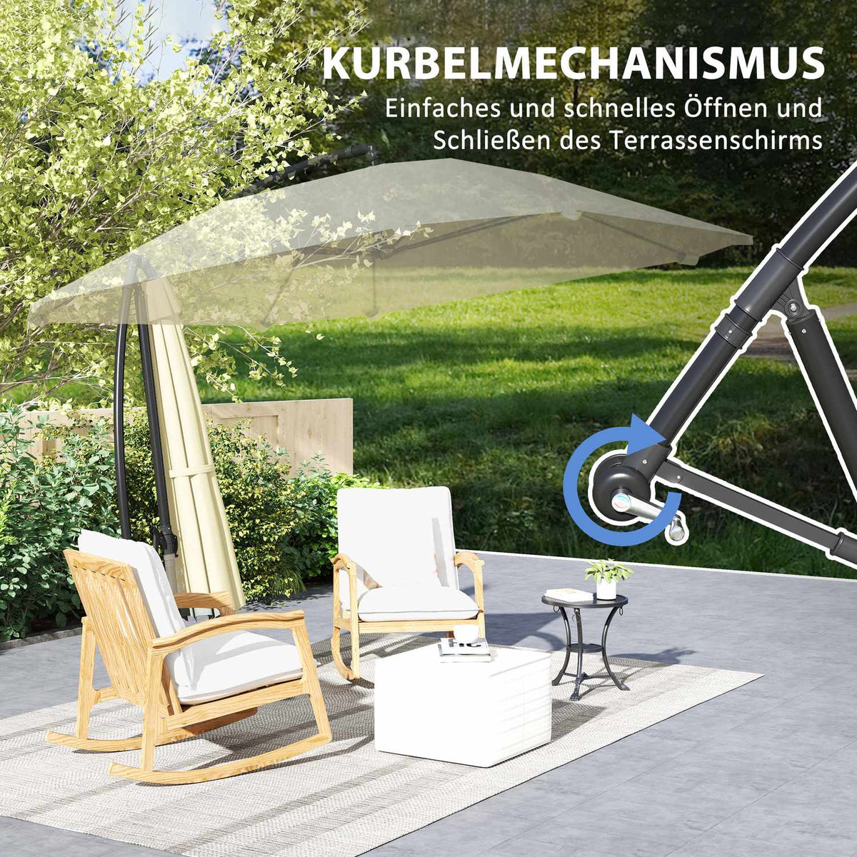 Cantilever umbrella, aluminum diameter 260 cm, parasol, waterproof, crank umbrella with stand, crank, wind lock, tiltable market umbrella, tiltable garden umbrella, sun protection for balcony, garden, terrace, beige