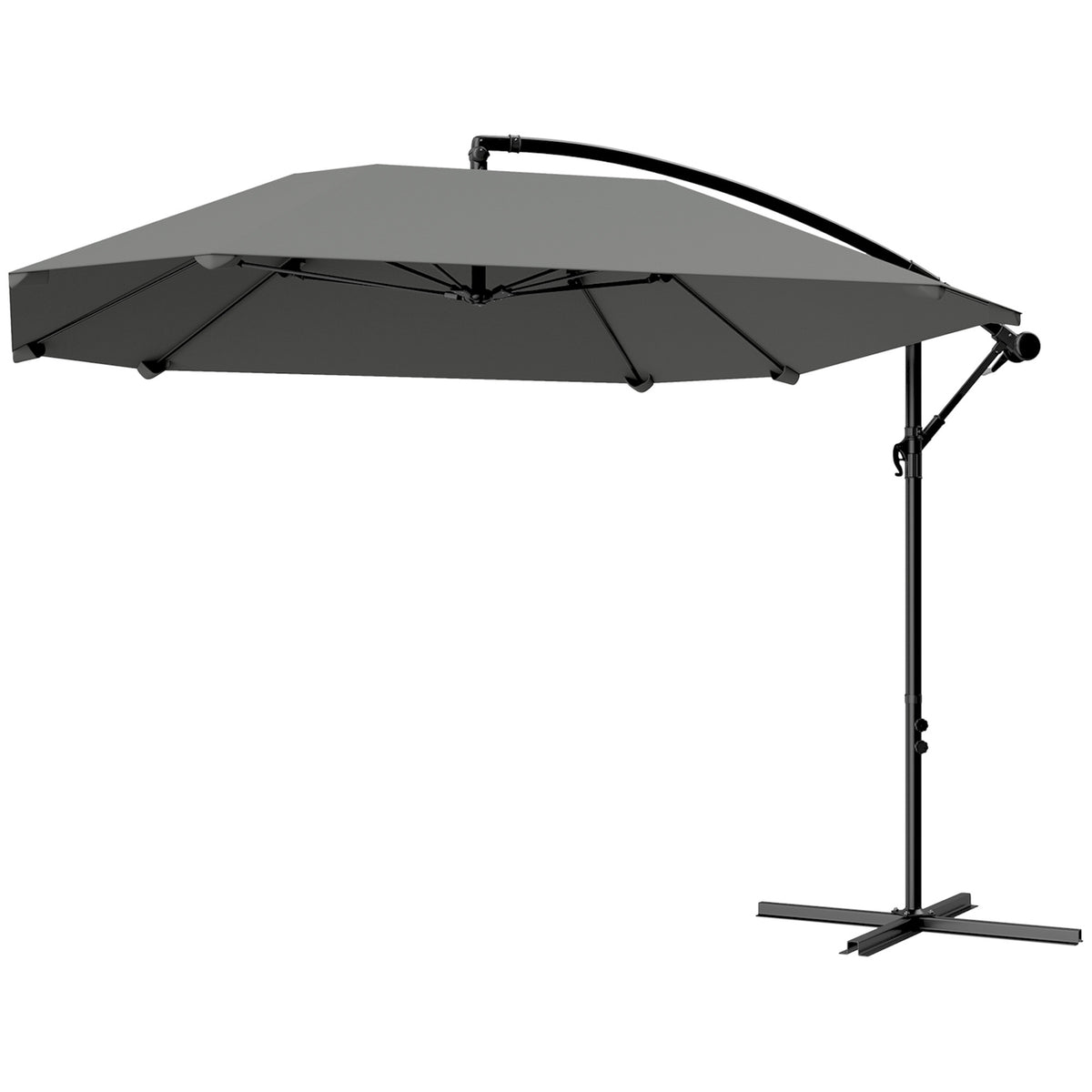 Cantilever umbrella, aluminum diameter 260 cm, parasol, waterproof, crank umbrella with stand, crank, wind lock, tiltable market umbrella, tiltable garden umbrella, sun protection for balcony, garden, terrace, dark gray