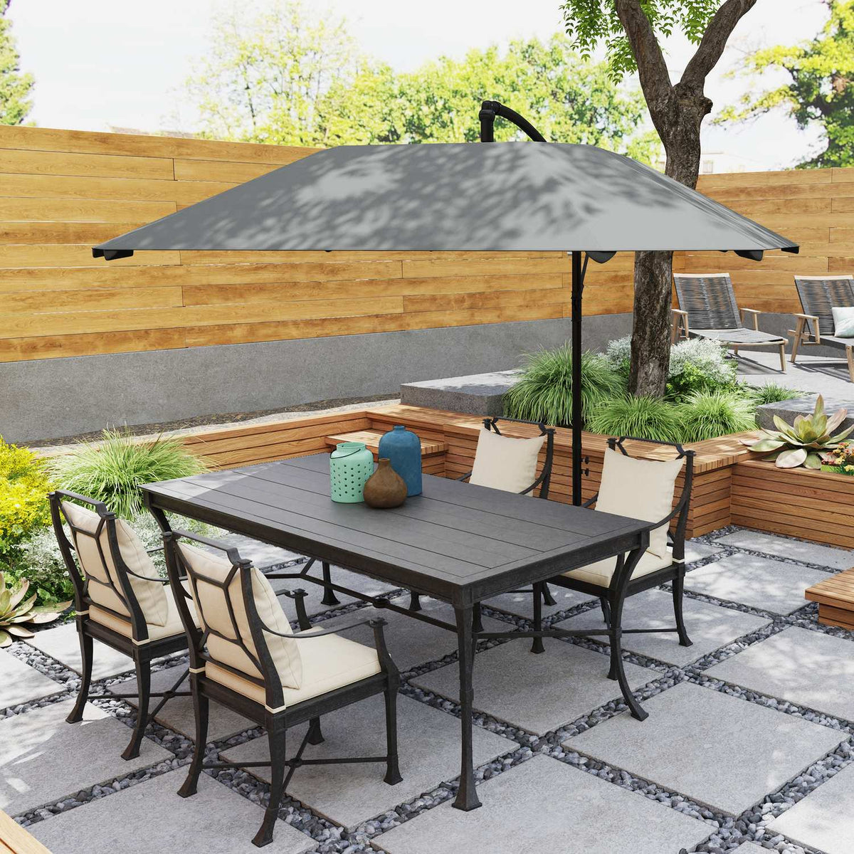 Cantilever umbrella, aluminum diameter 260 cm, parasol, waterproof, crank umbrella with stand, crank, wind lock, tiltable market umbrella, tiltable garden umbrella, sun protection for balcony, garden, terrace, dark gray