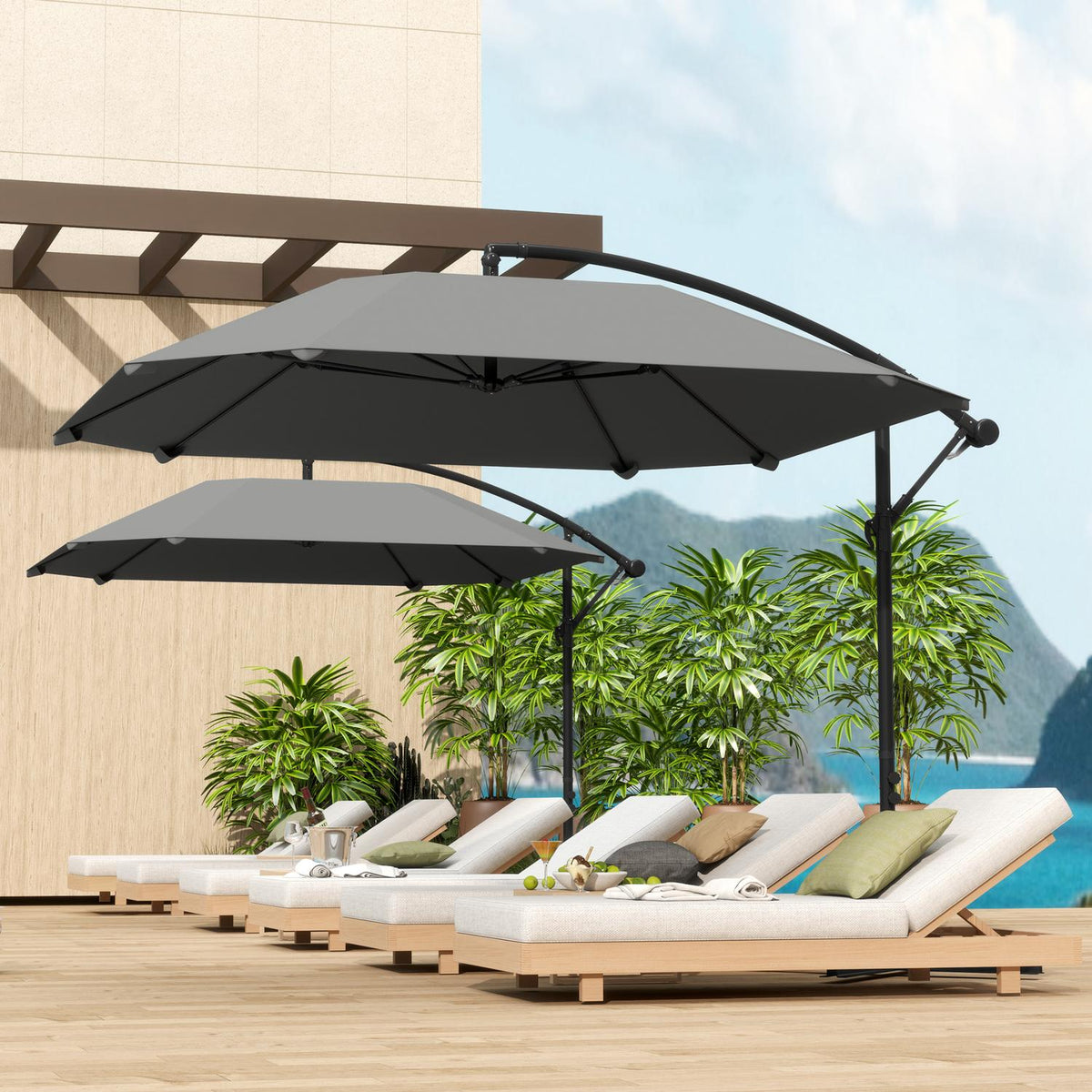Cantilever umbrella, aluminum diameter 260 cm, parasol, waterproof, crank umbrella with stand, crank, wind lock, tiltable market umbrella, tiltable garden umbrella, sun protection for balcony, garden, terrace, dark gray