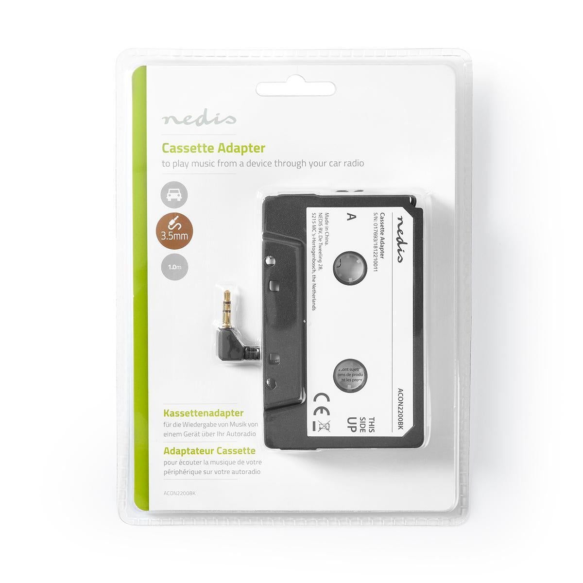 Car Aux Cassette Adapter | 3.5 mm | Cable length: 1.00 m | Black
