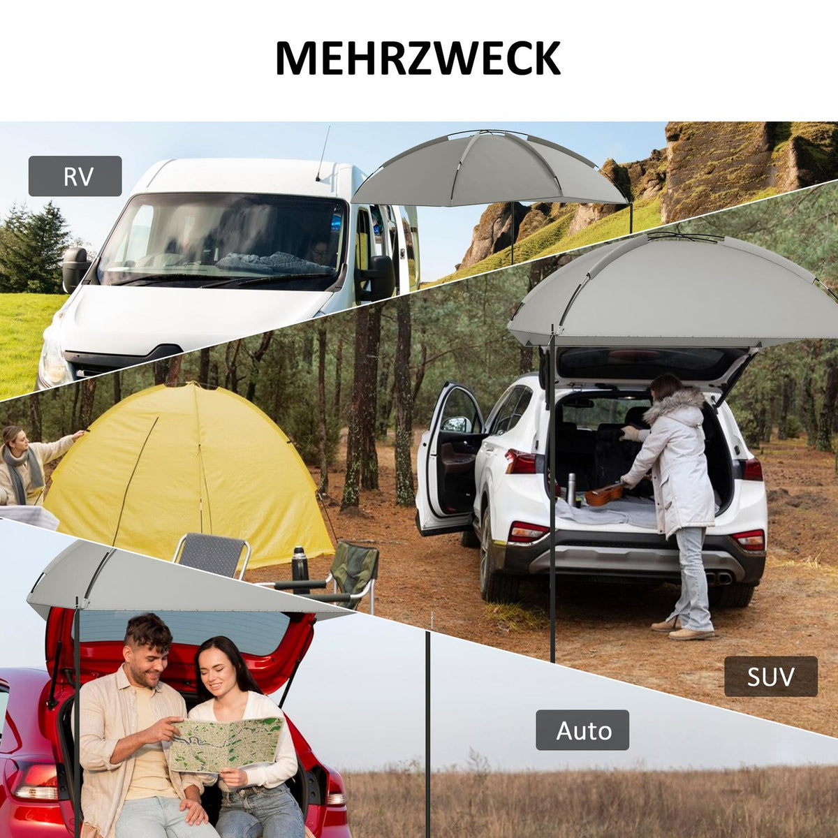Car Awning Waterproof Car Awning Tent Rain Cover Sun Protection Lightweight Portable For Truck Motorhome 2.9 X 2.8 X 2.3-2.6 M
