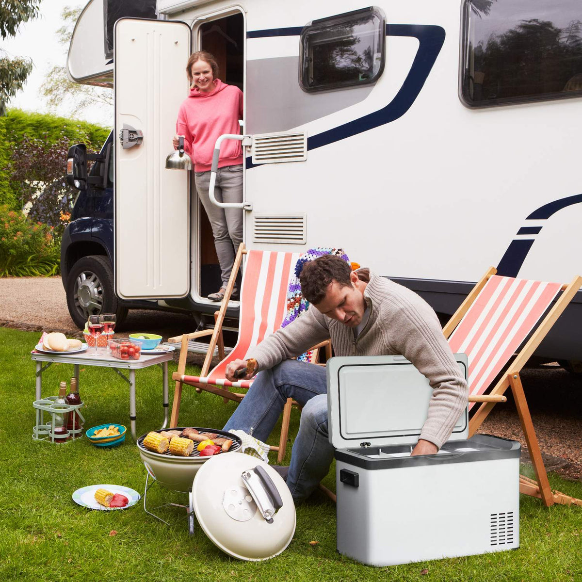 Car Cooler Box 30L With Lcd Display Compressor Car Fridge Electric Boat Camper Travel 12/24V Dc And 110-240V Ac White