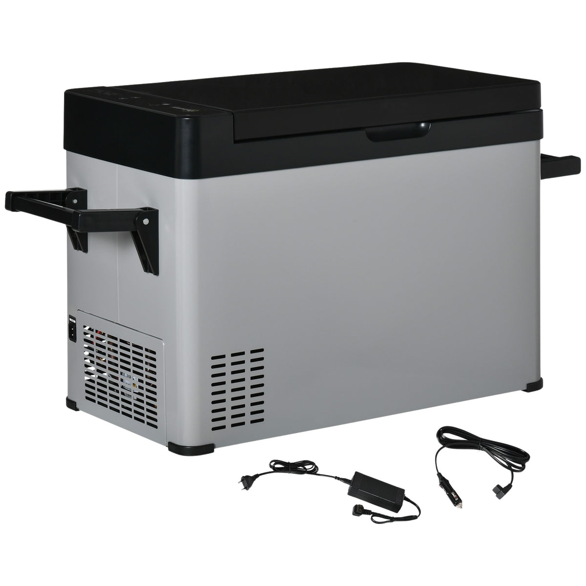 Car Cooler Box 50L With Lcd Display 2 Modes Compressor Car Fridge With Handles Boat Camper Travel 12/24V Dc And 110-240V Ac Grey+Black