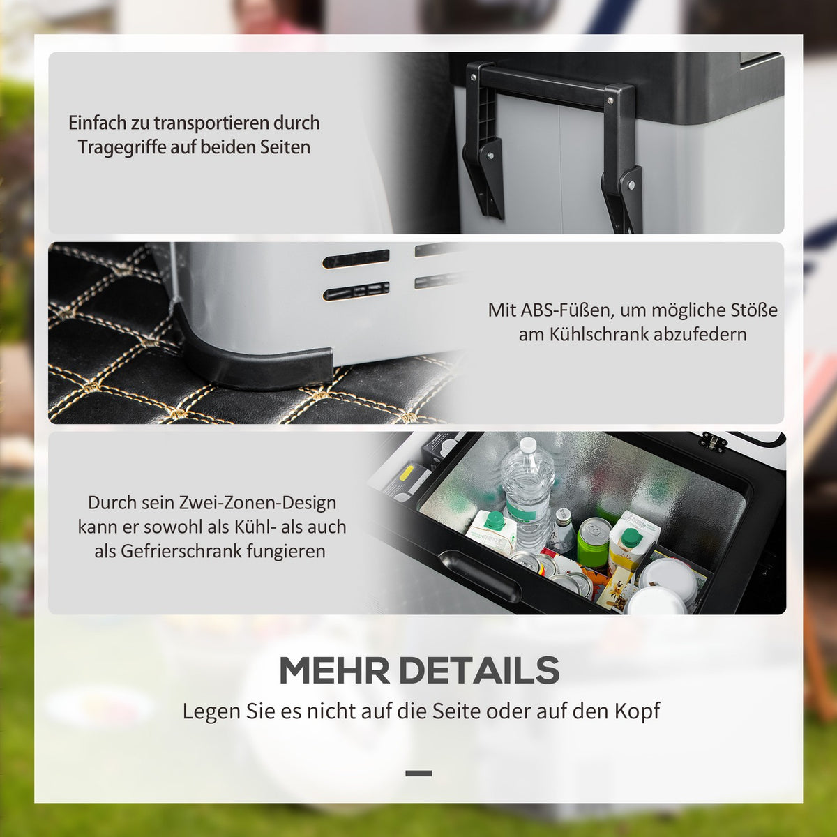 Car Cooler Box 50L With Lcd Display 2 Modes Compressor Car Fridge With Handles Boat Camper Travel 12/24V Dc And 110-240V Ac Grey+Black