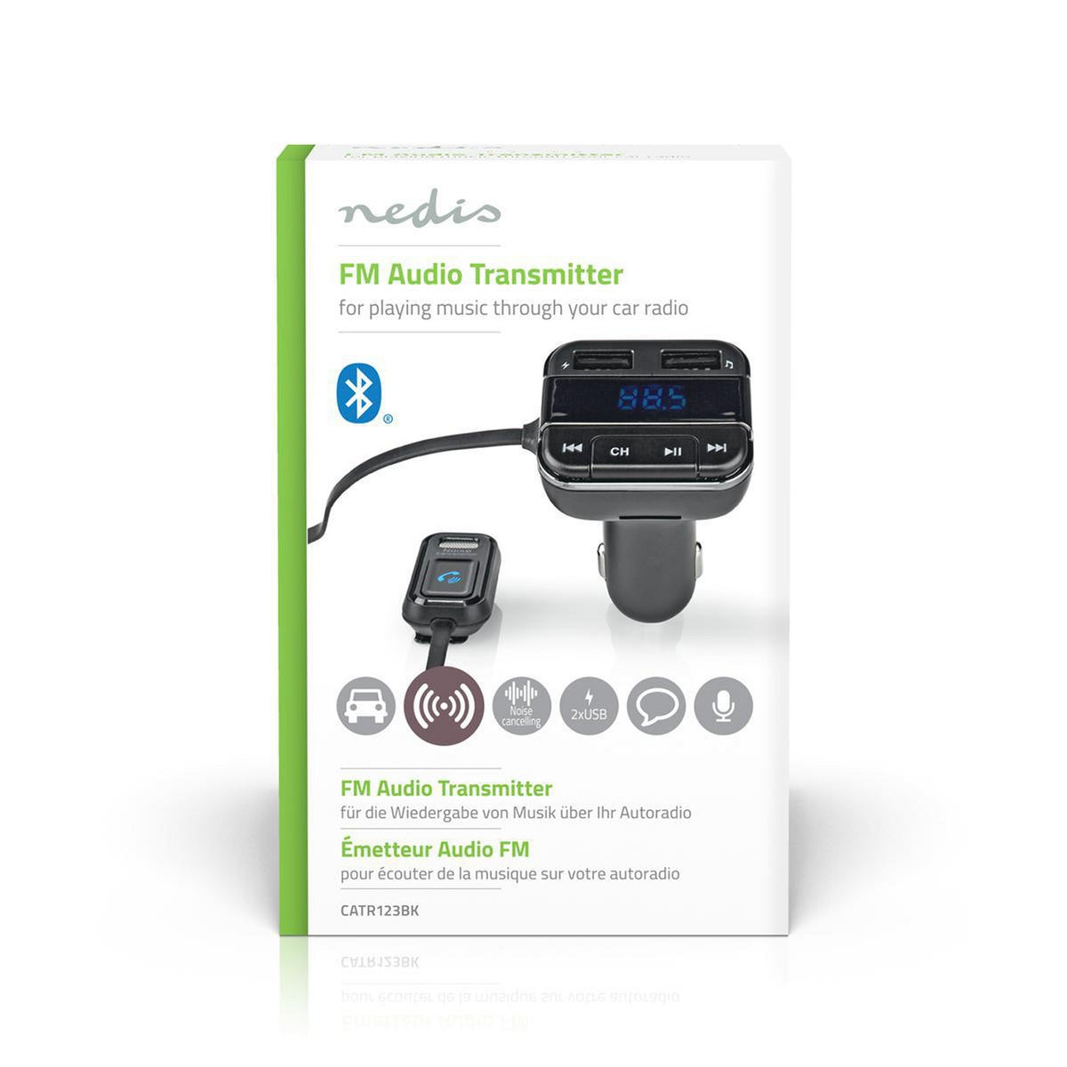 Car FM Transmitter | Fixed | Wireless calls | 0.8 " | LED Screen | Bluetooth® | 5.0 V DC / 1.0 A / 5.0 V DC / 2.4 A | Google Assistant / Siri | Gray / Black
