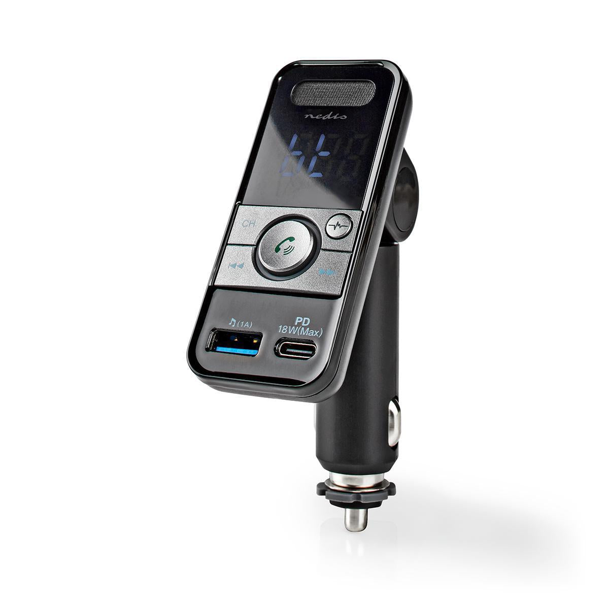 Car FM Transmitter | Tiltable | Wireless calls | 1.1 " | LED Screen | Bluetooth® | PD 18 W / 5.0 V DC / 1.0 A | Fast Charging | Google Assistant / Siri | Gray / Black