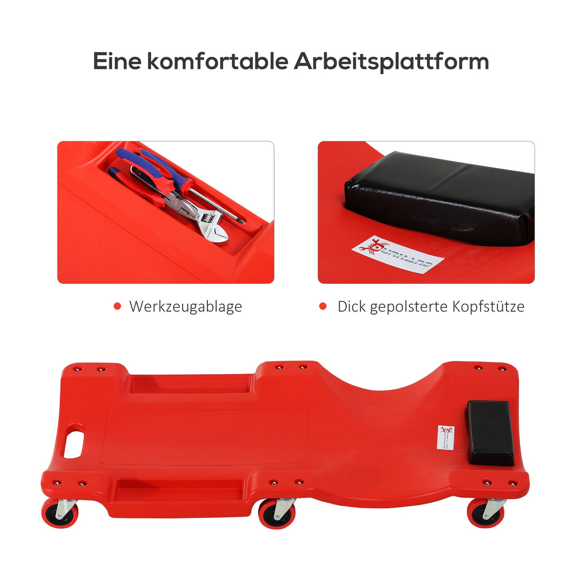 Car Rolling Board, Workshop Lounger, Car Assembly Lounger, Assembly Rolling Board With 6 Wheels, Red, Load Capacity 120 Kg