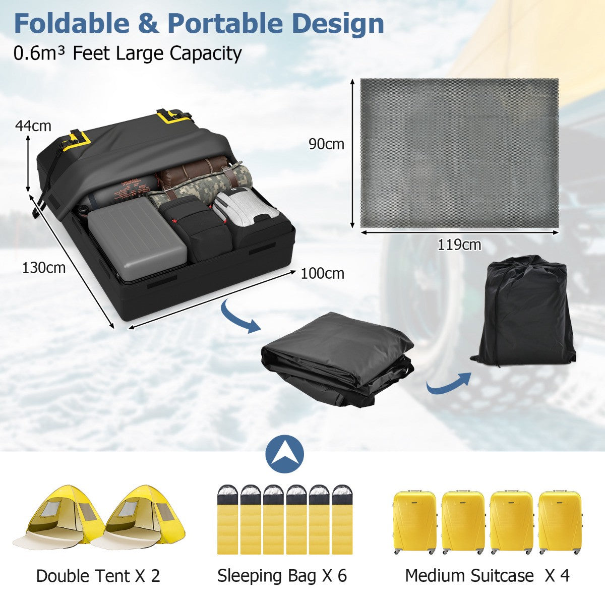 Car Roof Cargo Bag 600L, Waterproof, Rackless Fit