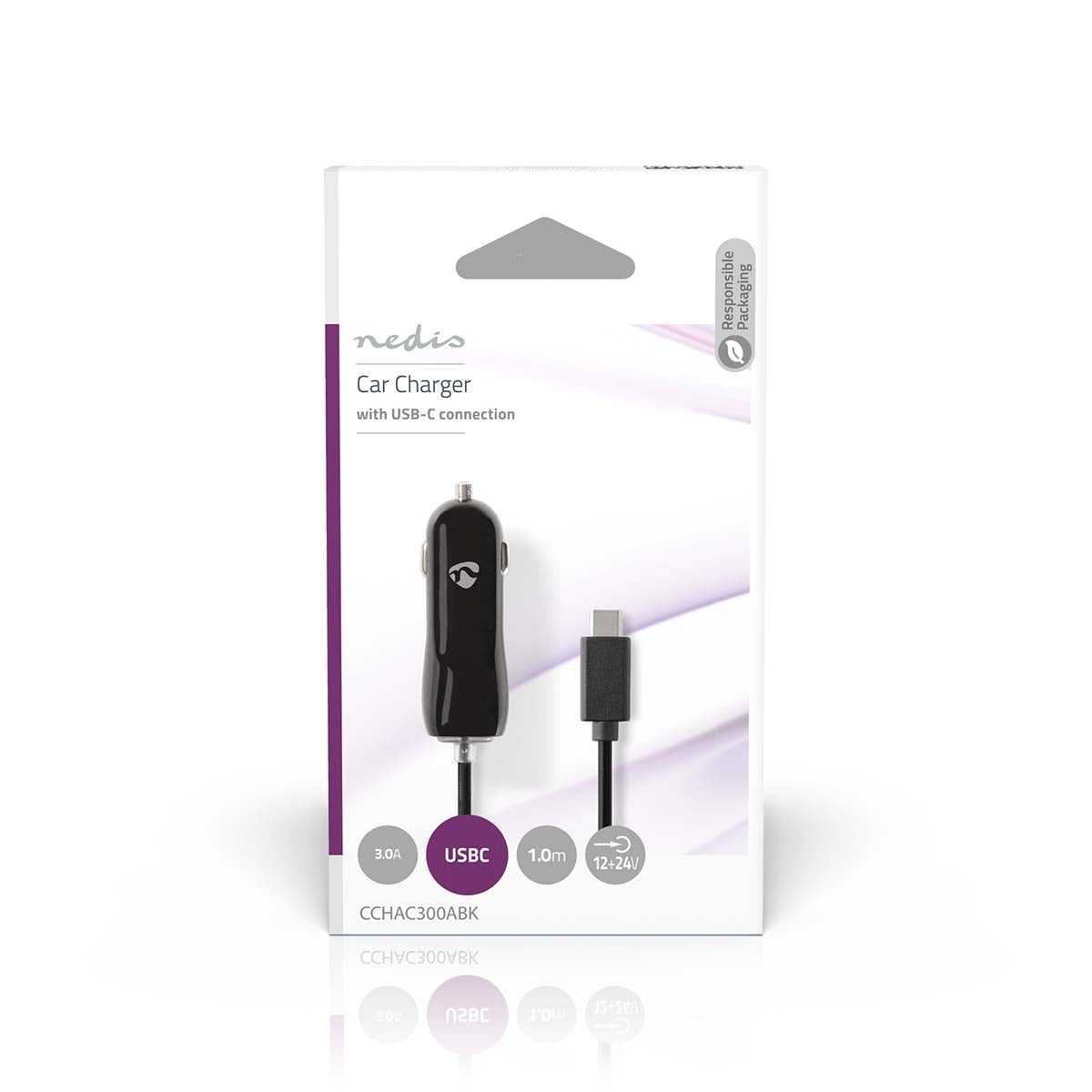Car charger | 18 W| 1x 3.0 A| Number of outputs: 1 | USB-C™ (Fixed) Cable | 1.00 m | Single Voltage Output