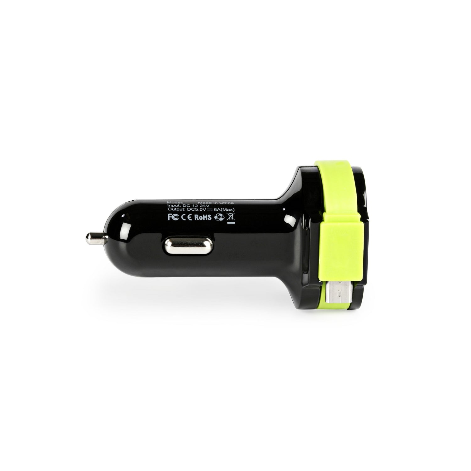 Car charger 3-Outputs 6 A 2 x USB / Micro USB Black/Green
