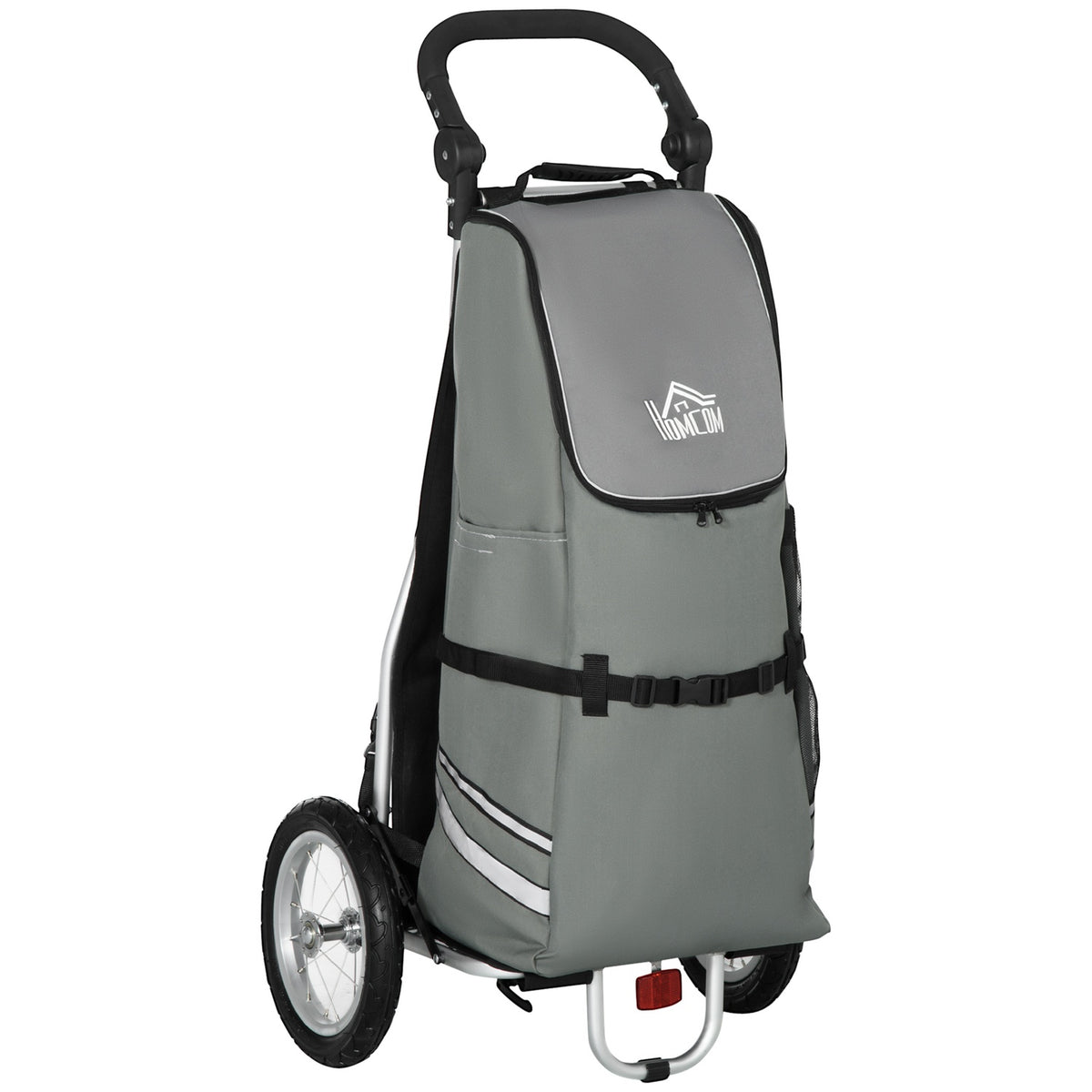 Cargo Trailer & Shopping Trolley 2 In 1 For Bicycle Trailers, With Connecting Clamps, 24.3Kg, 55L, Aluminum+Oxford, Gray+Silver, 53X43X110Cm