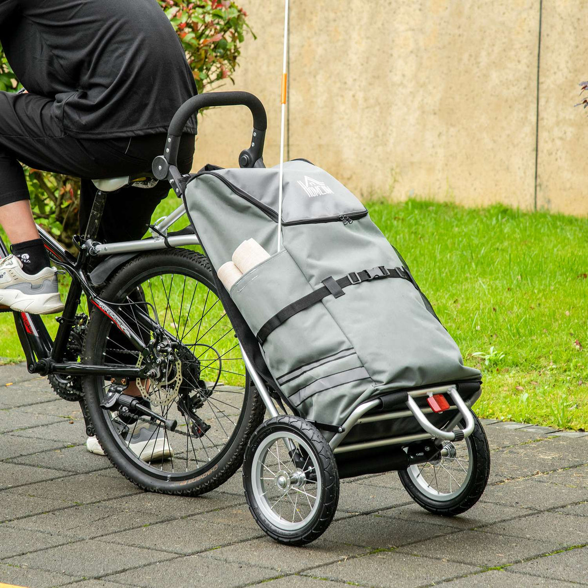 Cargo Trailer & Shopping Trolley 2 In 1 For Bicycle Trailers, With Connecting Clamps, 24.3Kg, 55L, Aluminum+Oxford, Gray+Silver, 53X43X110Cm