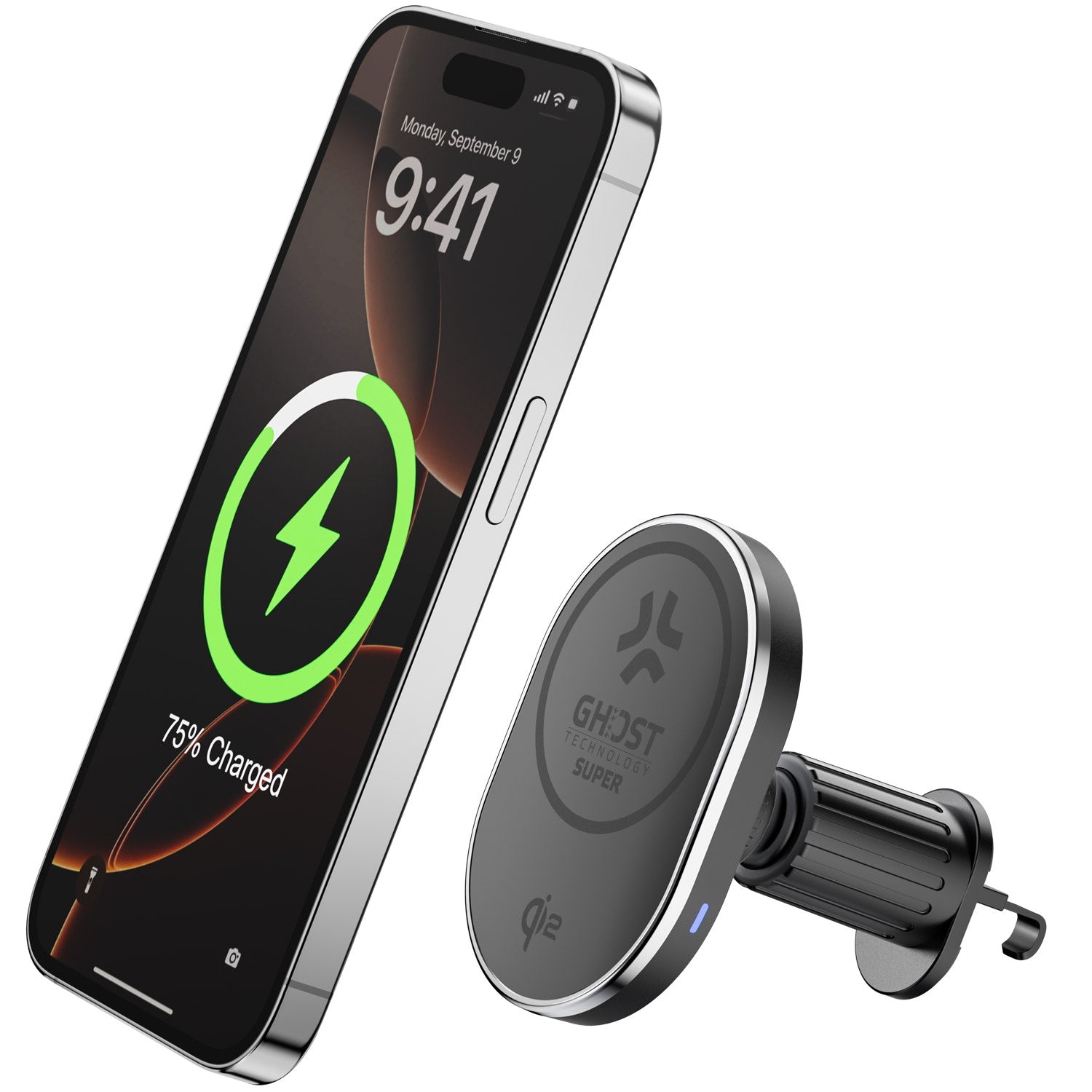 Car holder with wireless charging Qi2 15W