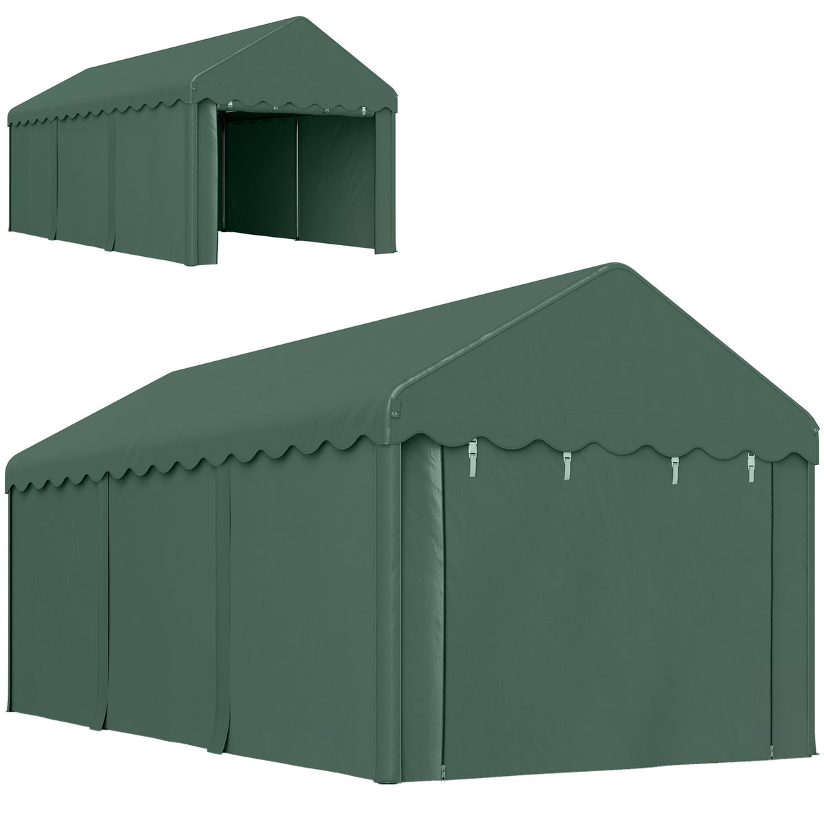 Carport 3x6 m tent garage with roller doors, roof, removable side walls, UV-resistant waterproof garage tent shelter storage tent pasture tent garage canopy for car, truck, SUV, boat, green