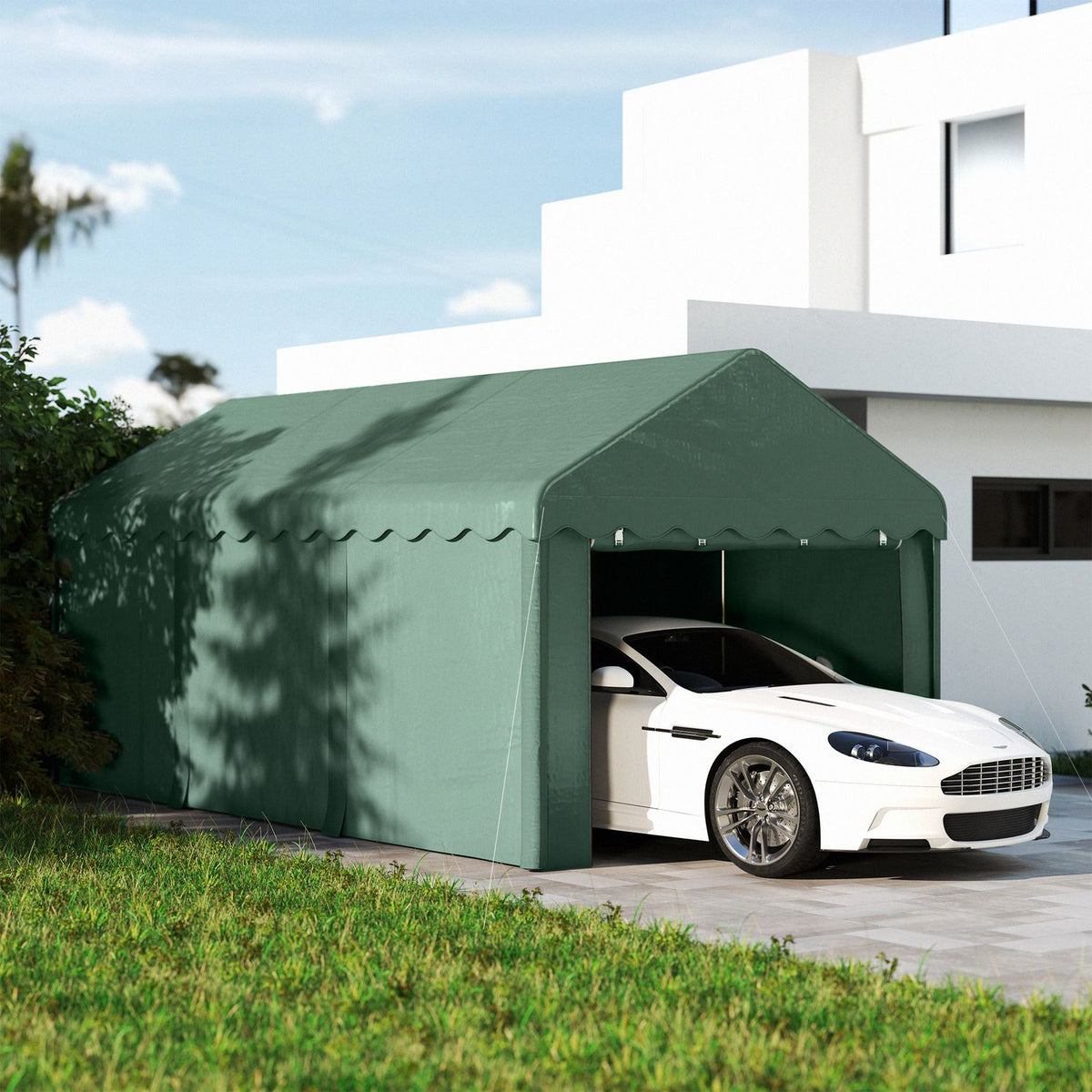 Carport 3x6 m tent garage with roller doors, roof, removable side walls, UV-resistant waterproof garage tent shelter storage tent pasture tent garage canopy for car, truck, SUV, boat, green