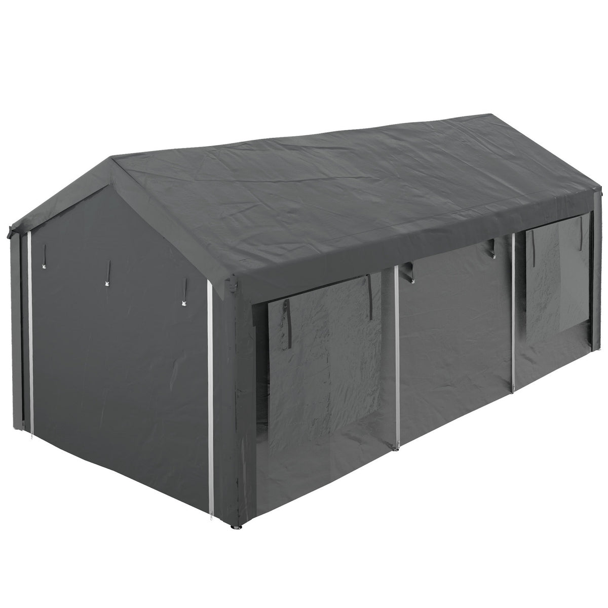 Carport, Approx. 6 X 3M Party Tent, Height Adjustable Car Garage, Car Canopy With 4 Mesh Windows, 4 Doors, For Cars, Trucks, Steel, Dark Gray