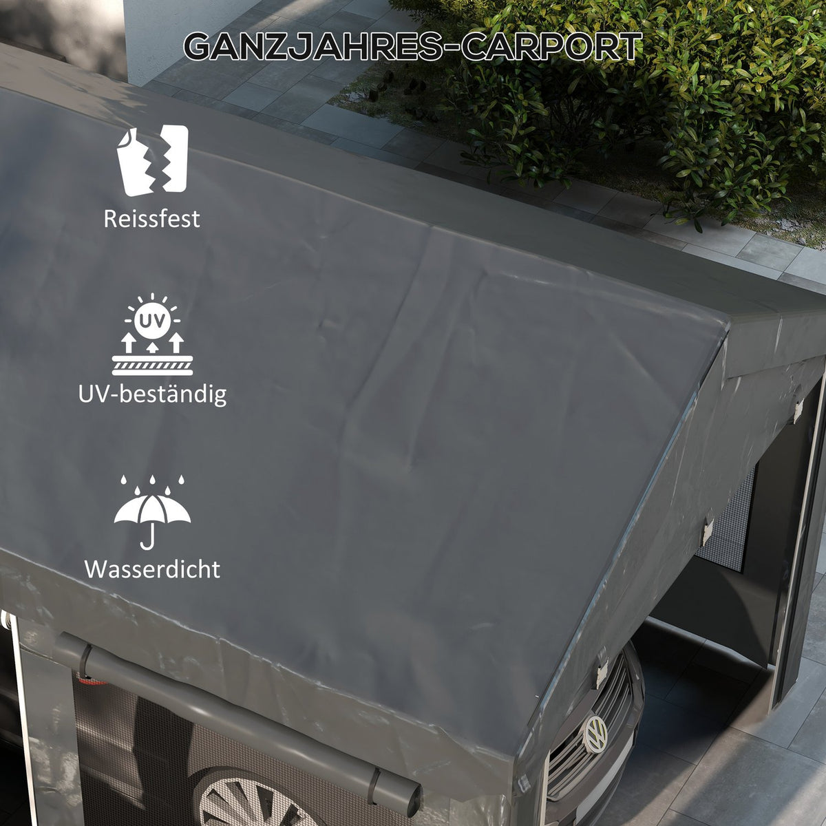 Carport, Approx. 6 X 3M Party Tent, Height Adjustable Car Garage, Car Canopy With 4 Mesh Windows, 4 Doors, For Cars, Trucks, Steel, Dark Gray