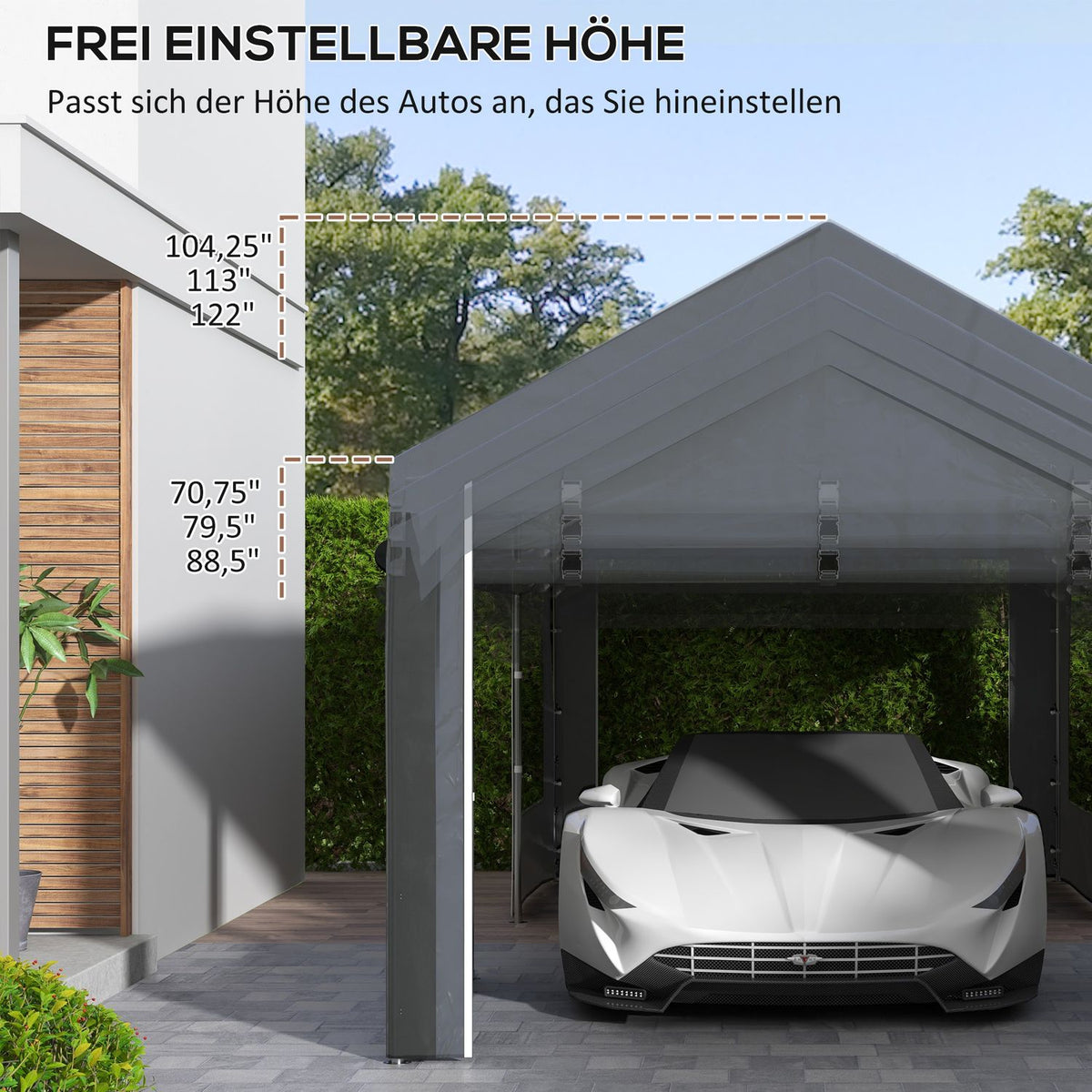 Carport, Approx. 6 X 3M Party Tent, Height Adjustable Car Garage, Car Canopy With 4 Mesh Windows, 4 Doors, For Cars, Trucks, Steel, Dark Gray