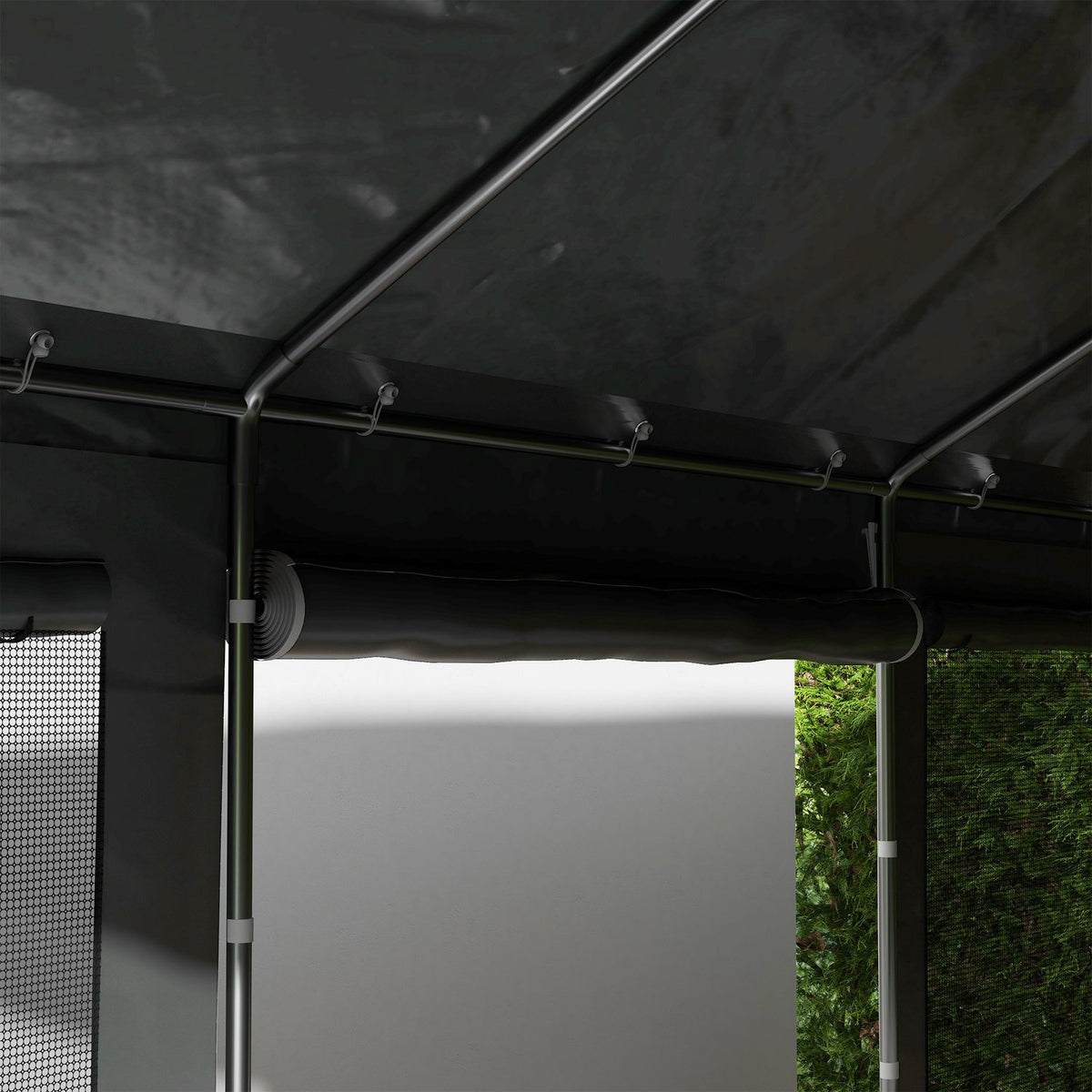Carport, Approx. 6 X 3M Party Tent, Height Adjustable Car Garage, Car Canopy With 4 Mesh Windows, 4 Doors, For Cars, Trucks, Steel, Dark Gray