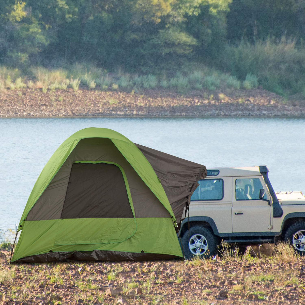 Car tent, camping tent, travel tent, for 4-5 people, fiberglass polyester, green, 300 x 300 x 230 cm