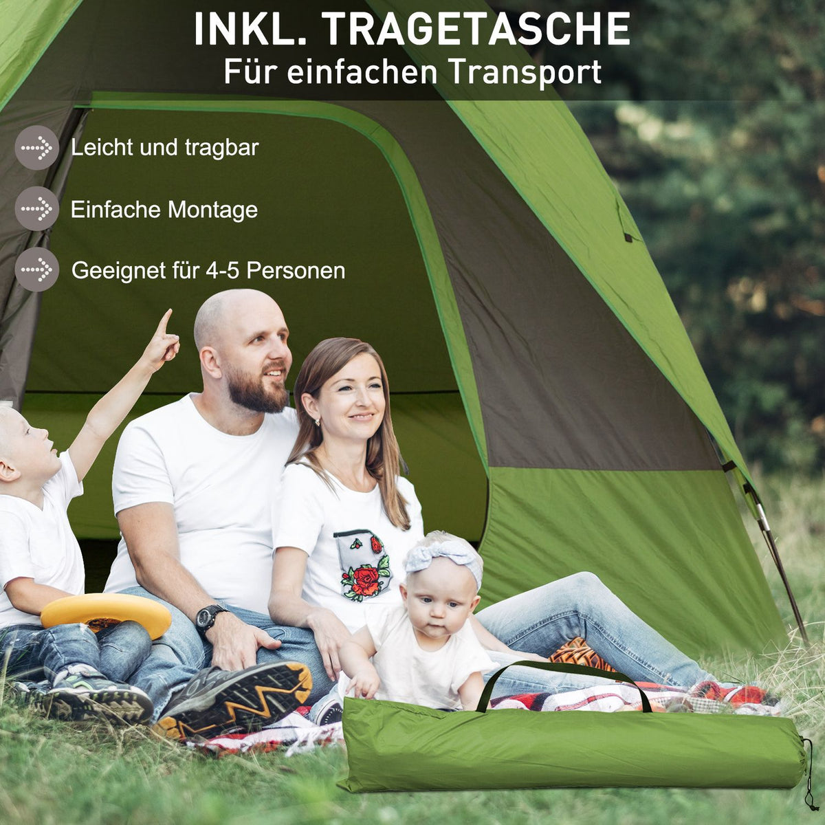 Car tent, camping tent, travel tent, for 4-5 people, fiberglass polyester, green, 300 x 300 x 230 cm