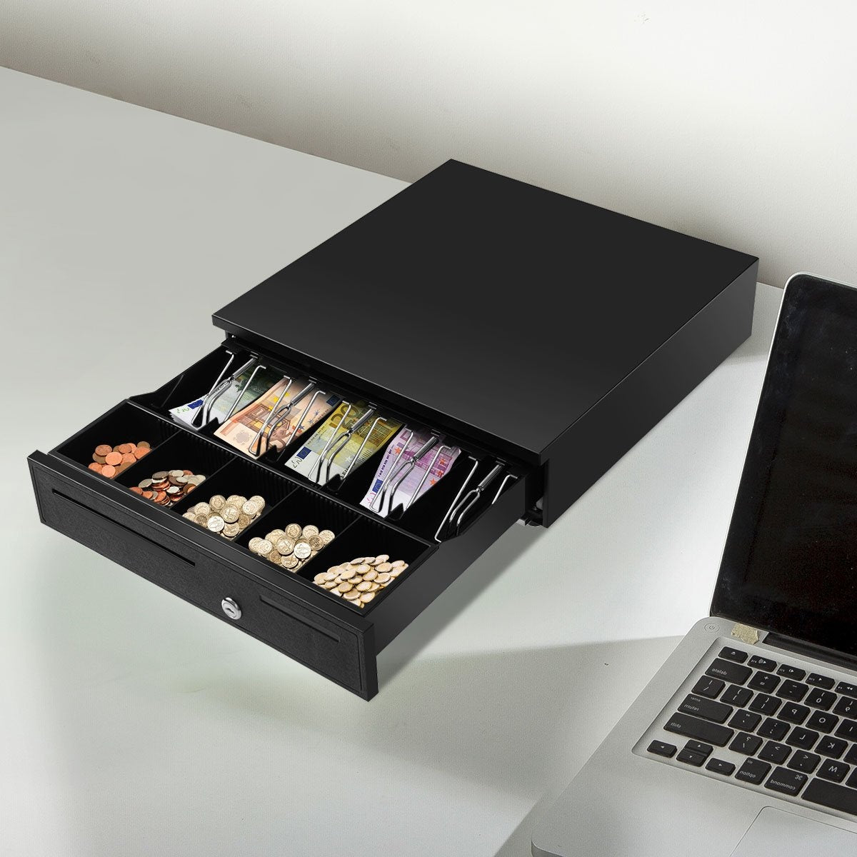 Cash drawer Metal drawer Money box 5 coin compartments 4 note compartments 40.5x42X9cm