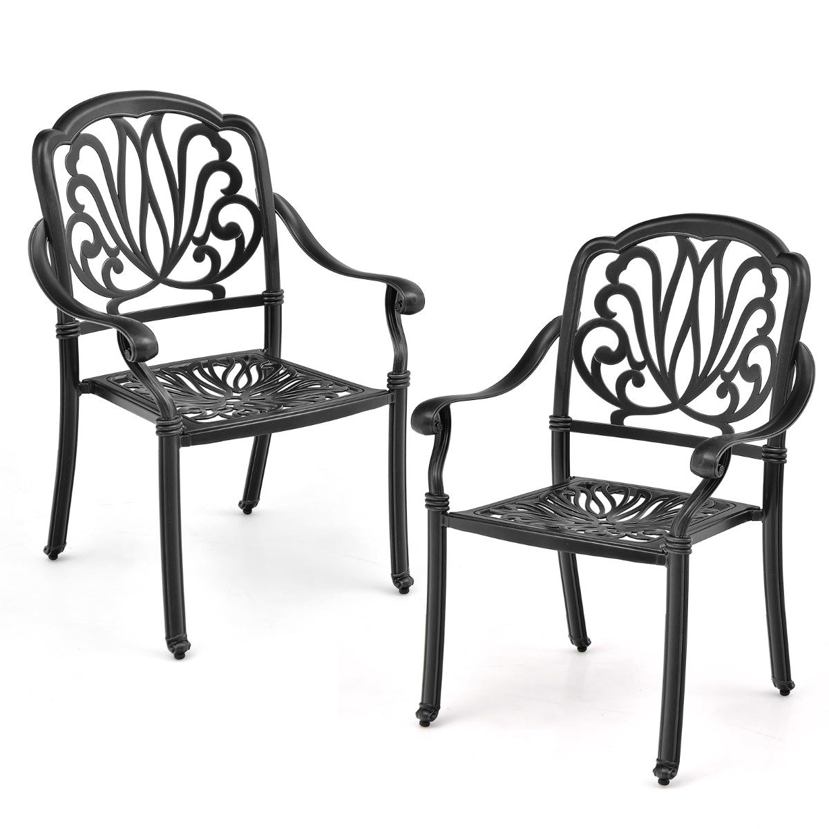 Cast Aluminum Stackable Patio Chairs Set of 2, Black