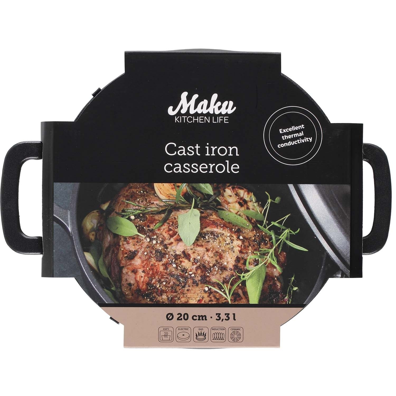 Cast Iron Dutch Oven with Lid, 3.3 L Capacity