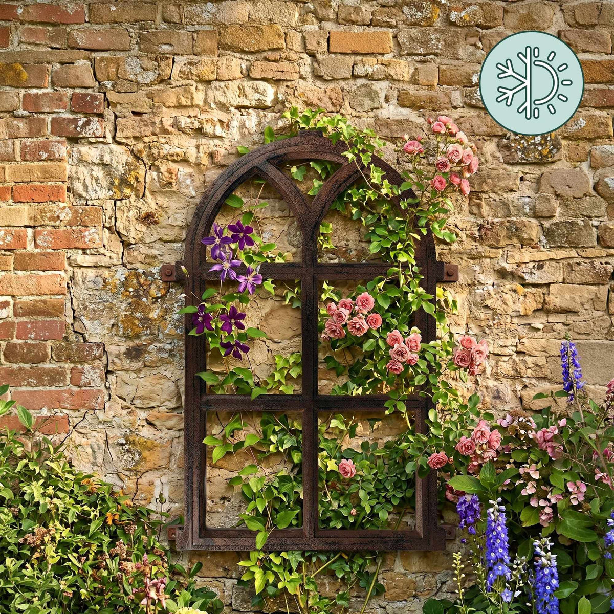 Cast Iron Stable Window – Rustic Rust-Patina Trellis