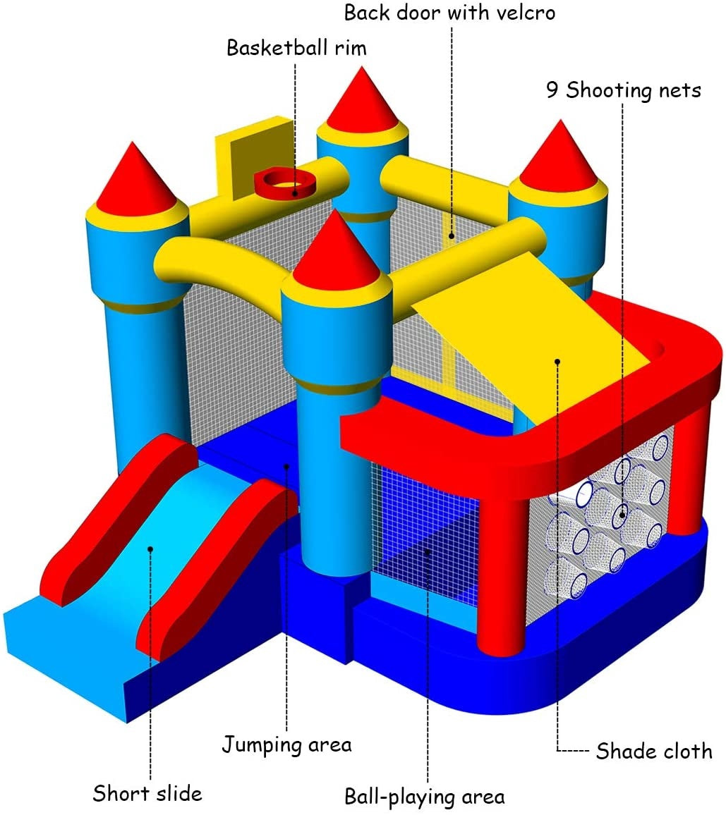 Castle Slide Bounce House with Ball Pit & Basketball Hoop