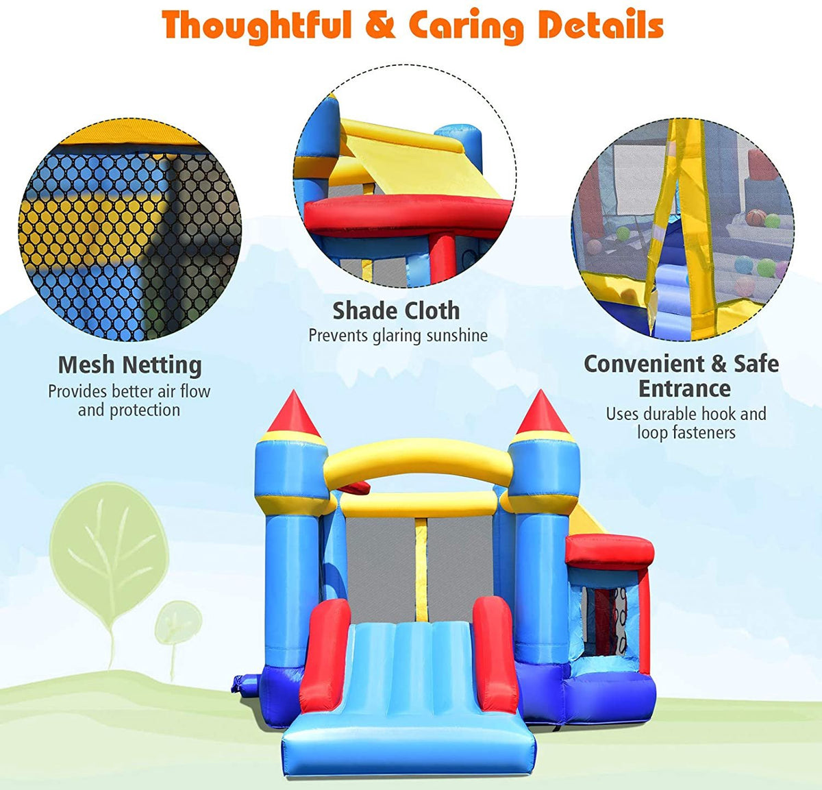 Castle Slide Bounce House with Ball Pit & Basketball Hoop