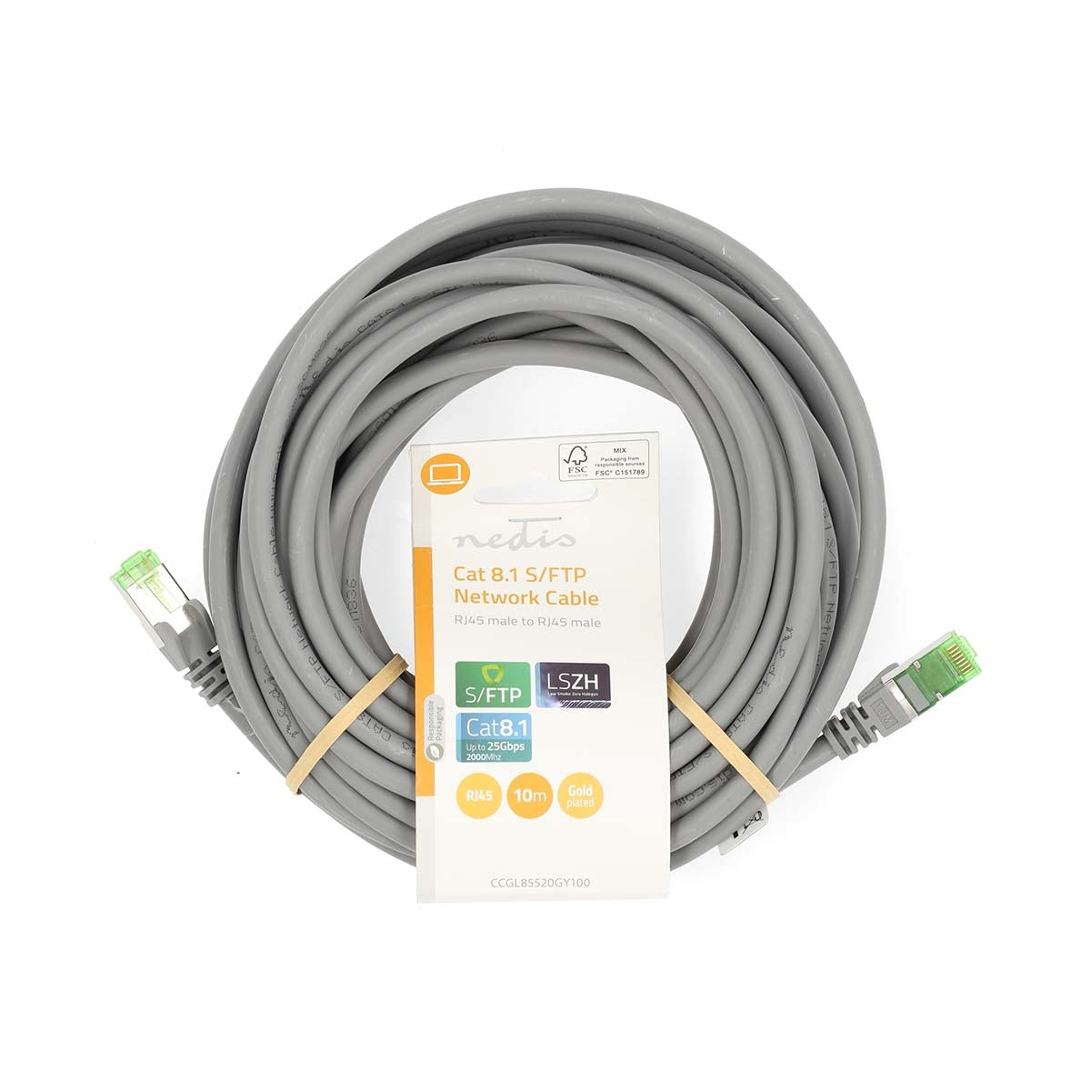 Cat 8.1 Network Cable | S/FTP | RJ45 Male | RJ45 Male | 10.0 m | Round | LSZH | Grey | Label