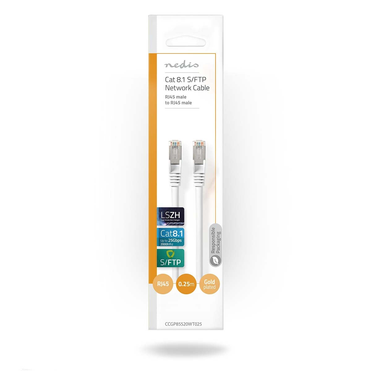 Cat 8.1 network cable | S/FTP | RJ45 male | RJ45 male | 0.30 m | Round | LSZH | White | Plastic bag