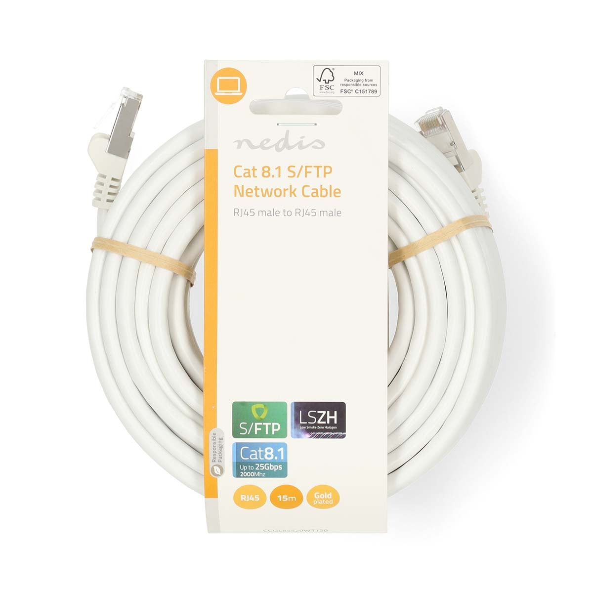 Cat 8.1 network cable | S/FTP | RJ45 male | RJ45 male | 15.0 m | Round | LSZH | White | Label