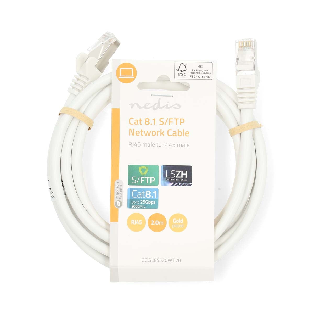 Cat 8.1 network cable | S/FTP | RJ45 male | RJ45 male | 2.00 m | Round | LSZH | White | Label
