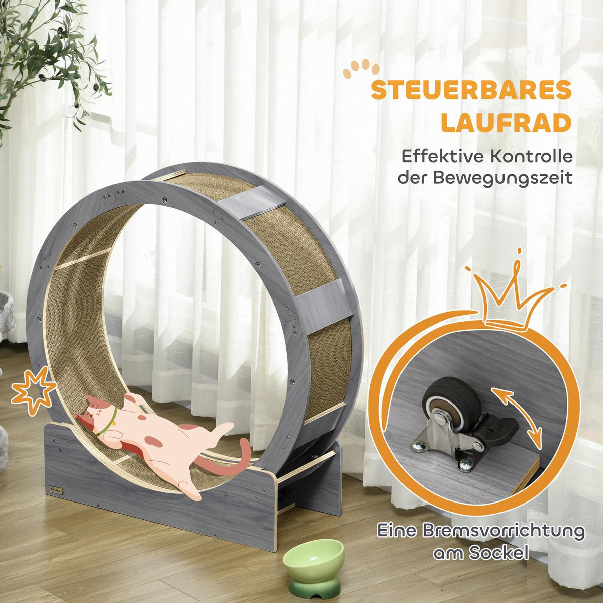 Cat Balance Bike for Cats 91 cm with Brake, Scratching Board, Cat Wheel for Healthy Exercise, Relaxation, Gray