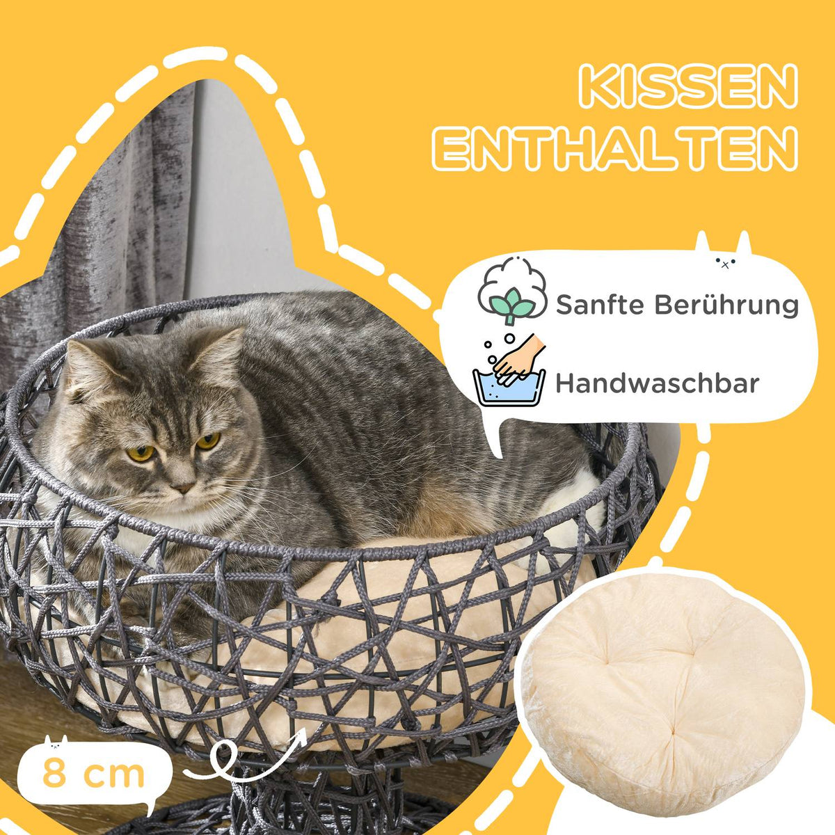 Cat Bed Elevated Wine Glass Shaped Cat Cave With Cushion Pet Bed Steel Structure Purple 42X42X42Cm