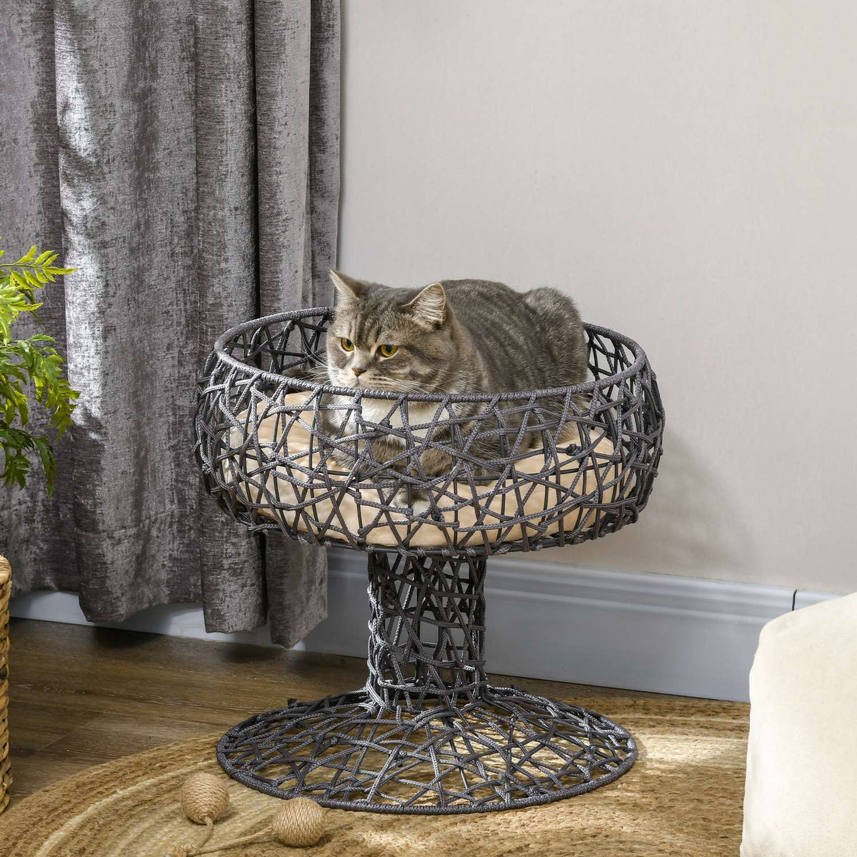 Cat Bed Elevated Wine Glass Shaped Cat Cave With Cushion Pet Bed Steel Structure Purple 42X42X42Cm