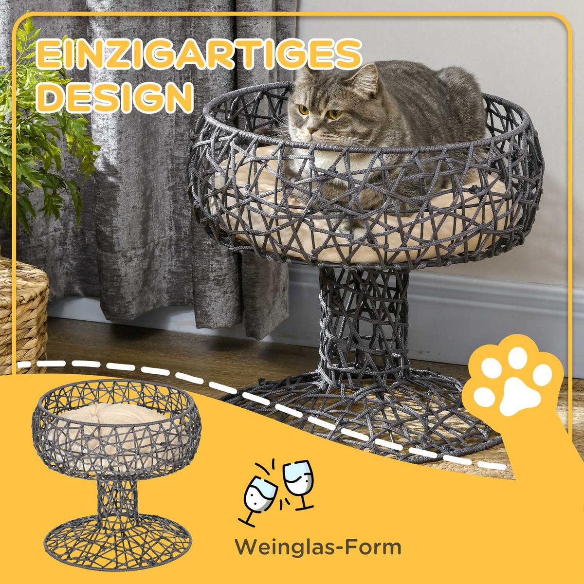 Cat Bed Elevated Wine Glass Shaped Cat Cave With Cushion Pet Bed Steel Structure Purple 42X42X42Cm