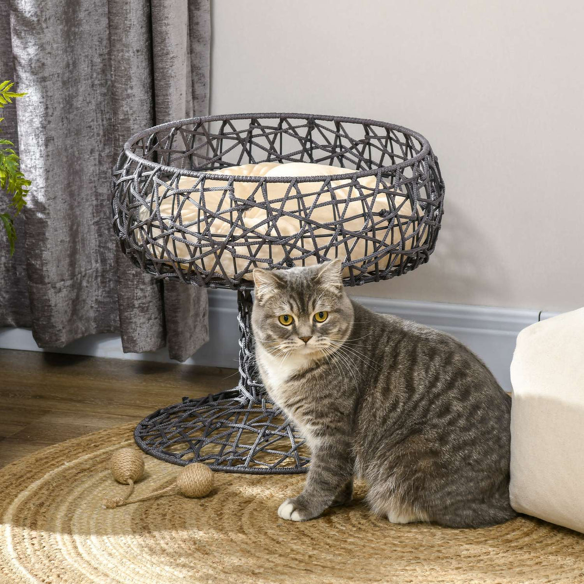 Cat Bed Elevated Wine Glass Shaped Cat Cave With Cushion Pet Bed Steel Structure Purple 42X42X42Cm