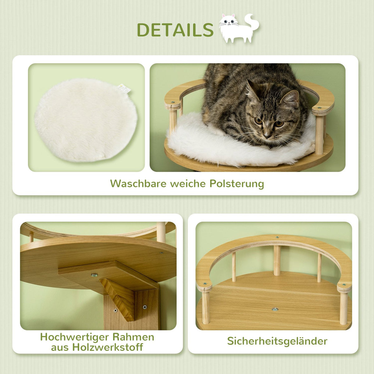Cat Bed For Wall Mounting Cat Lounger With Protective Edge & Cushion, Oak + Cream White, Ø34X10.5 Cm