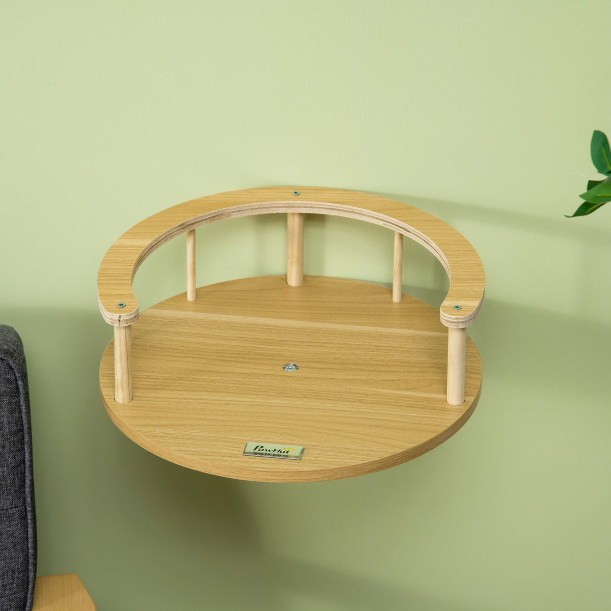 Cat Bed For Wall Mounting Cat Lounger With Protective Edge & Cushion, Oak + Cream White, Ø34X10.5 Cm