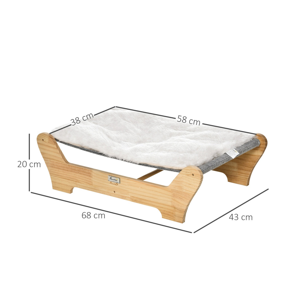 Cat Bed Hammock With Frame For Cats, Elevated Cat Nest With Soft Cushion, Pine Wood, 68X43X20Cm