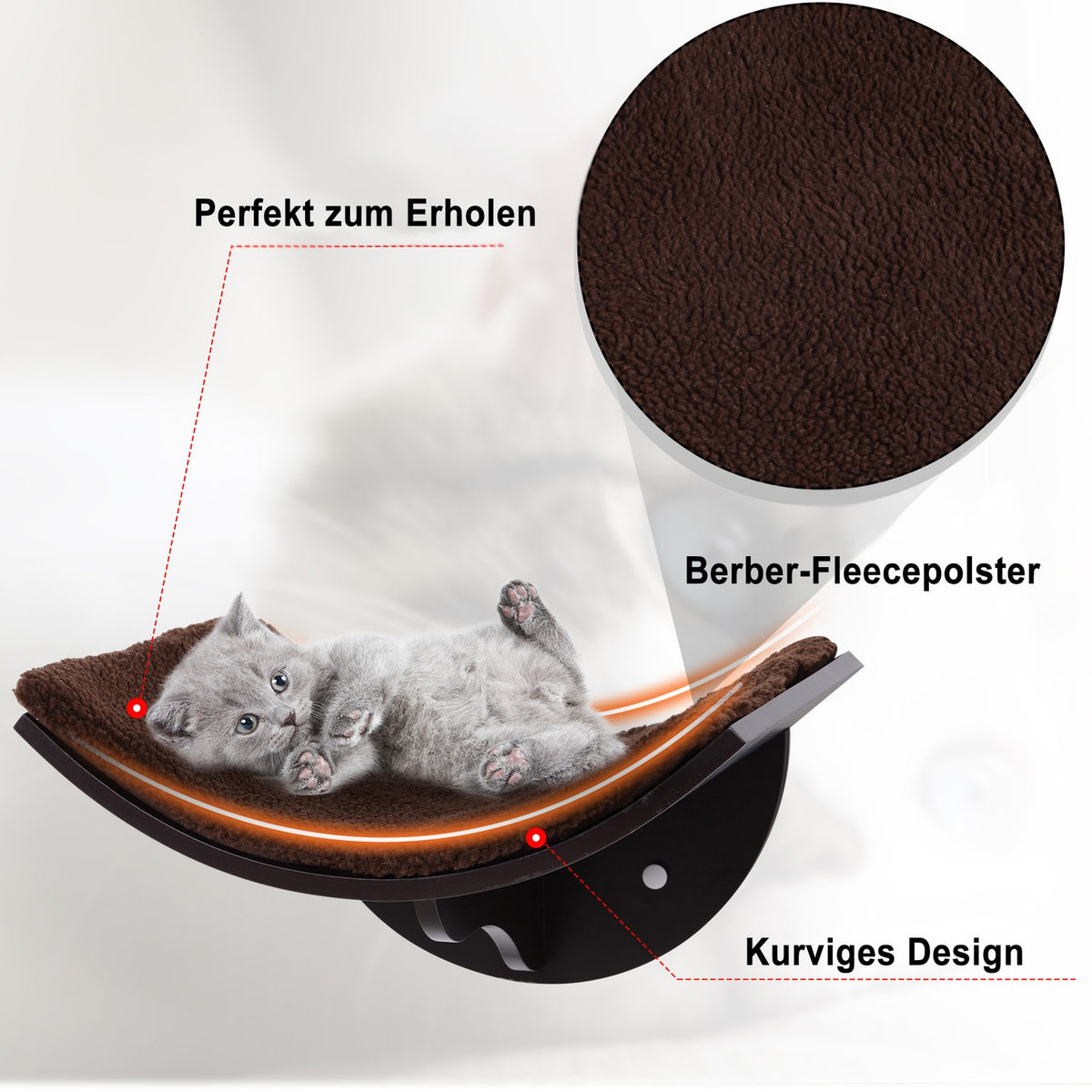 Cat Bed Wall Mounted Cozy Wall Lounger For Cats With Plush Cushion, Mdf, Easy Assembly, Brown, 41X28X21Cm